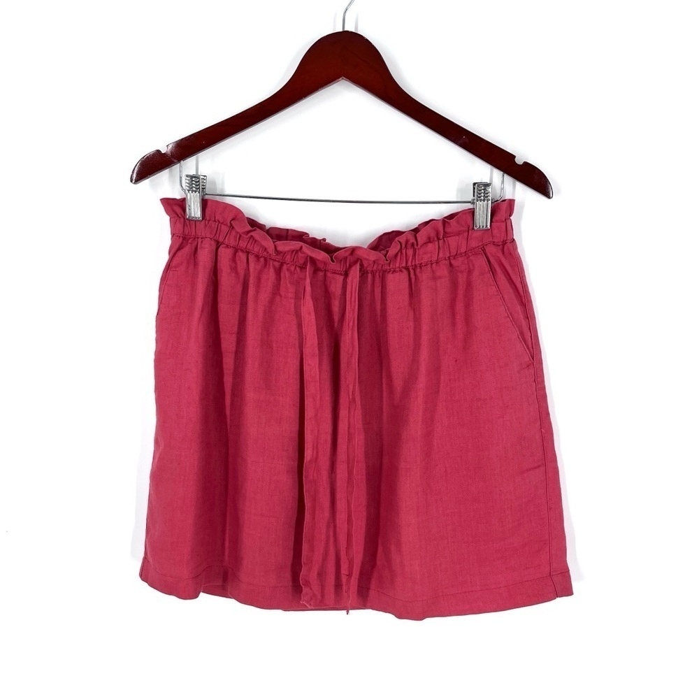 KENAR 100% Linen Paper Bag Mini Skirt Drawstring Pockets